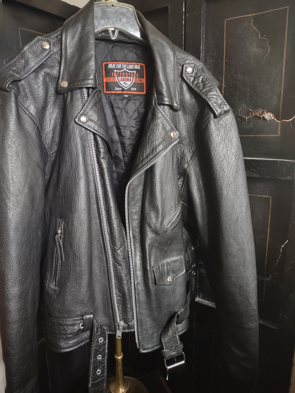 Cool, Vintage Men’s Black Leather  Biker Jacket, Size 52, XL